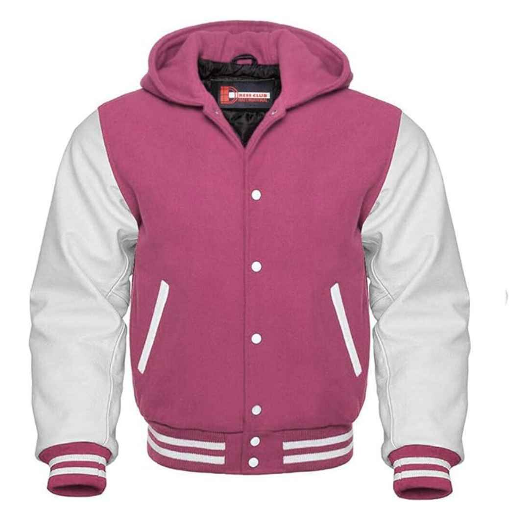 Pink Varsity jacket leather sleeves