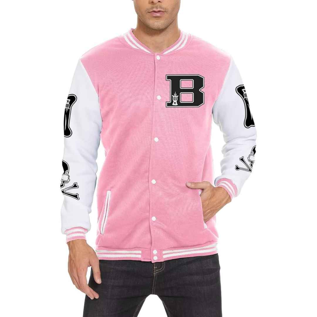 Mens pink Varsity jacket with letters